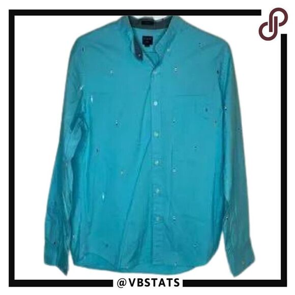 Large J Crew Teal LS Shirt with Buoys and Bobbers Small Print - Picture 1 of 4